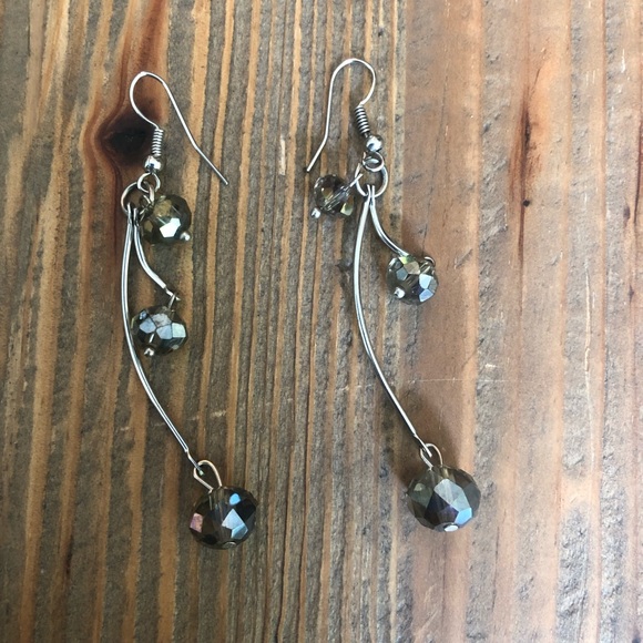 Smokey Crystal Silver Earrings - Picture 3 of 4